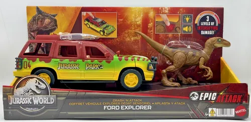 Jurassic World Epic Attack, Ford Explorer + Velociraptor mit Licht, Sound