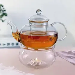 Teekanne Glas Sieb 1L mit 13,5cm Glaswärmer