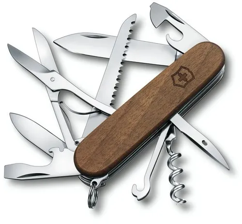 VICTORINOX Schweizer Taschenmesser Huntsman Wood nussbaum - Vielseitiges Multitool - Taschenmesser aus edlem Nussbaumholz, ideal für Outdoor-Abenteuer und Alltag, mit 15 Funktionen für maximale Flexibilität.