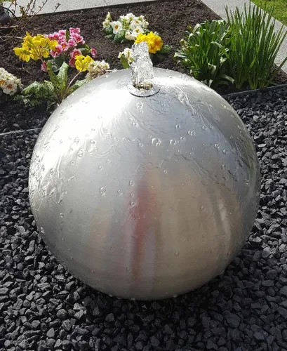 Kugelbrunnen 75 cm Edelstahl matt gebürstet mit LED-Beleuchtung