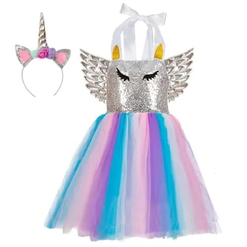 Dress Up America Unisex-Kinder-Einhorn-Kostüm für Mädchen – Einhorn-Partykleid für Rollenspiele – magisches Tutu-Kleid und Stirnband