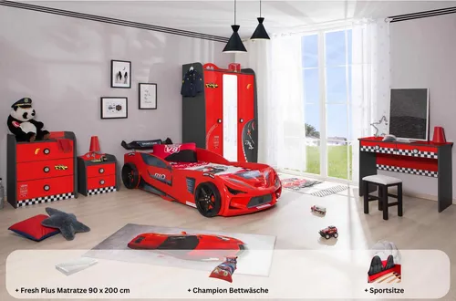 Kinderzimmer komplett Set Autobett Rio 5-teilig Rot