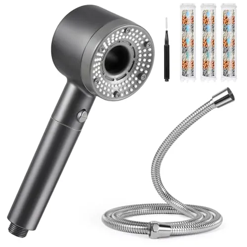 Blendura Duschkopf Wassersparend mit Schlauch 1.5 m, Antikalkfunktion Duschkopf mit 3-Schicht-Filtration, 5 Strahlarten Regenduschkopf