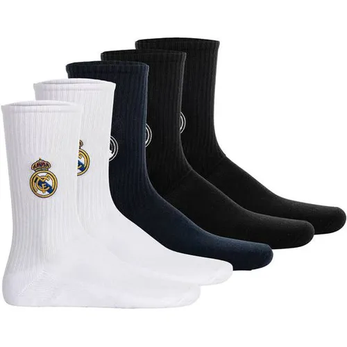 Real Madrid Socken Unisex 5er Pack – Offizielles Lizenzprodukt | Komfortable Tennis Socken mit gesticktem Logo - Entdecke die offiziellen Real Madrid Unisex Socken im 5er Pack. Hergestellt aus einer hochwertigen Baumwollmischung bieten sie optimalen Tragekomfort und eine perfekte Passform. Ideal als Fangeschenk für jeden Anlass!