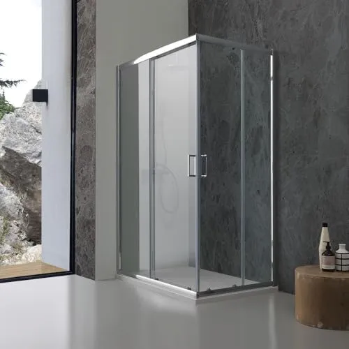 Duschkabine 70 × 100 cm aus transparentem Kristallglas - Modell Giada - Duschkabine aus 6 mm dickem Sicherheitsglas mit Chromprofil, ideal für moderne Bäder. Leicht zu reinigende Doppel-Schiebetüren und verstellbare Größe für perfekte Anpassung.