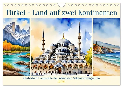 Claudia Kleemann | Türkei – Land auf zwei Kontinenten (Wandkalender 2026) - Entdecken Sie zauberhafte Aquarelle der schönsten Sehenswürdigkeiten der Türkei. Dieser Kalender vereint Kunst und Reiseinspiration für Ihr Zuhause.