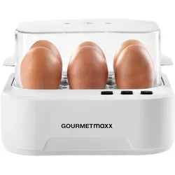 GOURMETmaxx Eierkocher sprechend für 6 Eier - Eierkocher mit 3-fach Härtegradeinstellung, ideal für perfekte Eier nach Wunsch. Kapazität: 6 Eier, Leistung: 400 W.