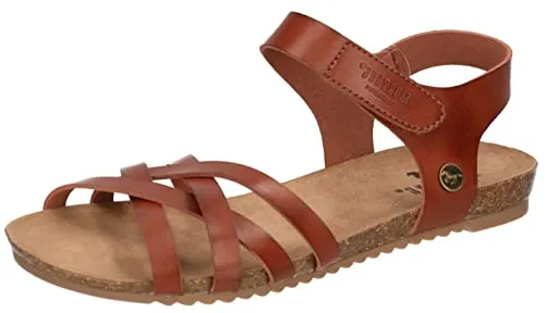 MUSTANG Damen Sandale Flechtoptik Klettverschluss Korkoptik 1307-811, Größe:41 EU, Farbe:Braun