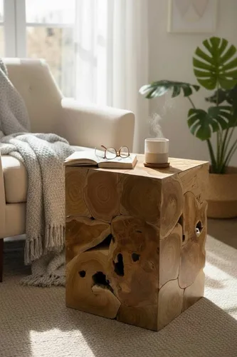 FaHome Beistelltisch Holzmosaik Beistelltisch in beige von FaHome