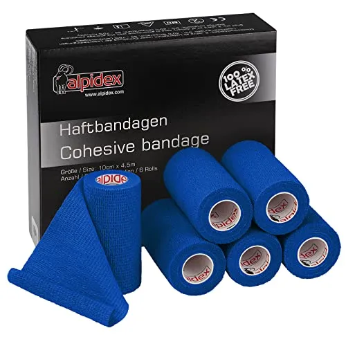 ALPIDEX 6 Rollen Haftbandage 10 cm x 4.5 m Verband Selbstklebend Elastisch Pet Bandagen Fixierband Sport Vet Wrap Tape Selbsthaftend Verbandsmaterial Pferde Hunde Menschen, Farbe:blau