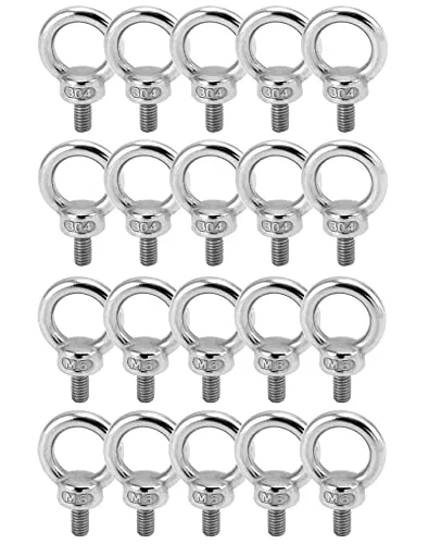 QWORK 20 Stück M6 Ringschraube - 65KG - 304 Edelstahl Ösenschrauben für Rolle des Befestigens und Hängens