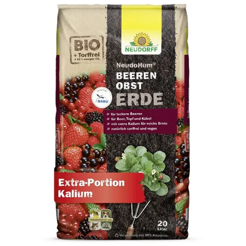 Neudorff NeudoHum BeerenobstErde - Torffreie Bio-Erde mit extra Kalium, ideal für Himbeeren und Brombeeren, 20 Liter für reiche Ernte