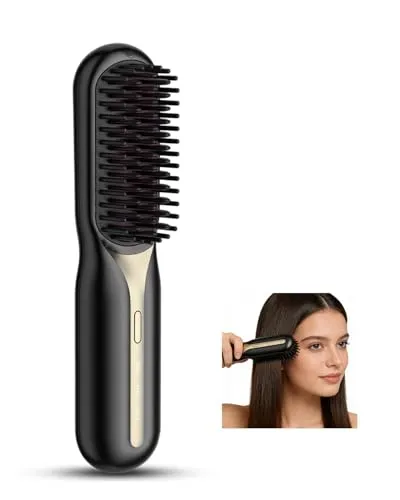 Kabellose, wiederaufladbare, beheizte Haarglätterbürste – Die ideale Reisebürste für kurzes Haar und alle Haartypen, perfekt für das tägliche Styling (Schwarz)