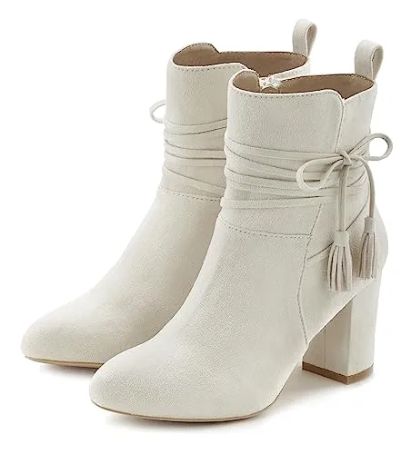 LASCANA Stiefelette beige Größe 38 - Elegante Damenstiefel - Wanderschuhe mit ca. 8 cm Absatzhöhe, aus hochwertiger Microfaser gefertigt und ideal für stilvolle Outdoor-Aktivitäten.