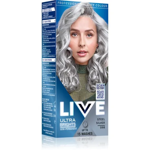 Schwarzkopf LIVE Ultra Brights or Pastel semipermanente Haarfarbe Farbton 98 Steel Silver 1 St.