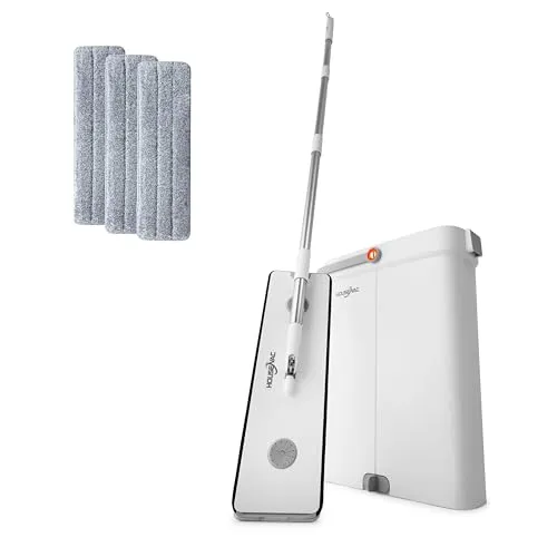 HouseVac Wischmopp und Eimer mit Auswringer-Set, freihändiger Flacher Bodenwischer und Eimer, mit 3 waschbaren Mikrofaser-Pads, Nass- und Trockengebrauch, Bodenreinigungssystem