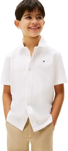 Tommy Hilfiger Boy's Stretch Oxford Shirt Ss KB0KB09554 Shirts, Weiß (Weiß), 5 Jahre
