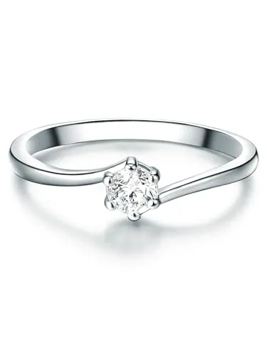 Trilani Silberring Verlobungsring aus Sterling Silber - Eleganter Verlobungsring aus 925 Sterling Silber mit funkelndem Zirkonia in Twist-Optik, ideal für den besonderen Moment. Größe 60, Breite 1.8 mm.