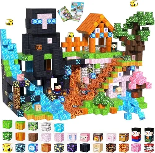 GraceDuck Magnetische Bausteine, 200 Teile Magnetbausteine Bauen Dark Forest & Pink Castle, Magnetic Blocks Bauwelt Spielzeug für Jungen und Mädchen, Magnetblöcke Geschenke für Kinder ab 3-9 Jahren