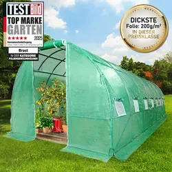 BRAST Folien-Gewächshaus 24, 3x8m inkl. Erdanker - Garten-Zubehör mit 2m Durchgangshöhe, stabiler Bauweise und UV-stabilisierter Folie für optimalen Pflanzenwuchs. Inkl. Erdanker für sichere Verankerung.