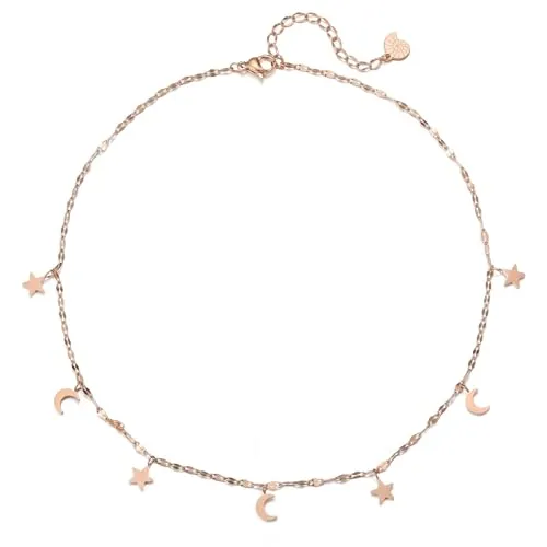 Happiness Boutique Damen Stern und Mond Choker - Wasserfeste Halskette aus hochwertigem Edelstahl, anlaufgeschützt und ideal für empfindliche Haut; perfekt für jeden Anlass und liebevoll verpackt.