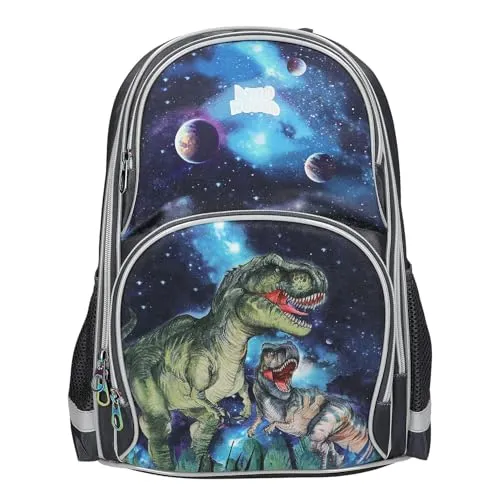 Depesche 13132 Dino World Galaxy Schulrucksack - Schulrucksack in Dunkelblau mit Dinosaurier Motiv. Ideal für Schule und Freizeit, ausgestattet mit verstellbaren Trägern und Meshpolsterung für optimalen Tragekomfort.