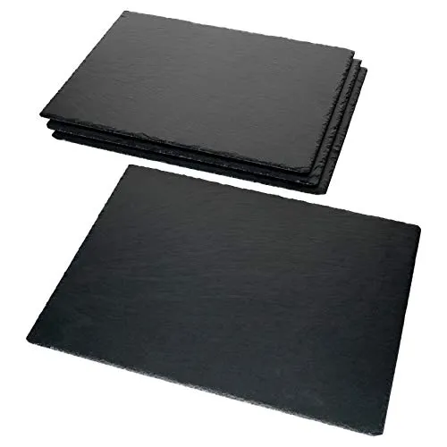 MamboCat Servierplatte 4x Schieferplatten 40 x 30 cm - Servierplatten Set aus 4 Natur-Schieferplatten, ideal für stilvolle Buffets und als rustikale Tischunterlage. Mit rutschfesten Füßen für sicheren Halt und Schutz Ihrer Oberflächen.