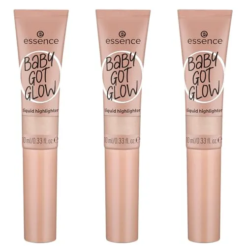 essence BABY GOT GLOW liquid highlighter, Nr. 10, Gold, definierend, Expressergebnis, Einfach zu entfernen, glänzend, vegan, ölfrei, ohne Parabene, ohne Mikroplastikpartikel, 3er Pack (3x10ml)