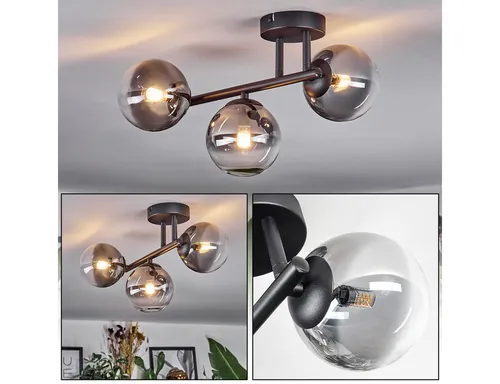 hofstein 3-flammige Deckenleuchte im Retro-Design - Stylische Deckenleuchte aus Metall und Glas, ideal für Esszimmer und Wohnzimmer. Mit drei G9-Fassungen, die für individuelle Lichtakzente sorgen. Perfekt für einen modernen, vintage Look.