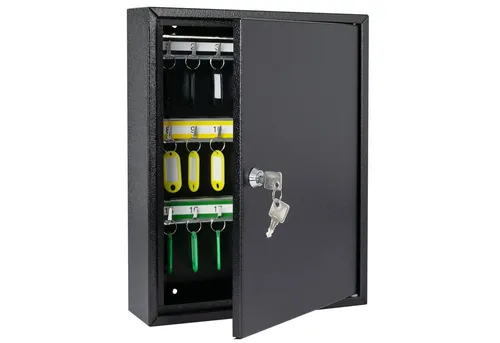 HMF Schlüsselkasten mit 42 Haken - Schlüsselkästen für 42 Schlüssel, abschließbar und mit verstellbaren Hakenleisten für optimale Organisation. Ideal für zu Hause oder im Büro, kompakte Maße 35 x 27 x 8 cm.