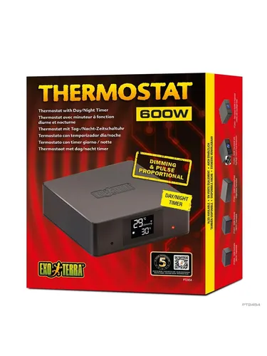 EXO TERRA Termostat 600 Watt - Thermostat für Reptilien mit präziser Temperaturregelung, individuell einstellbare Tag- und Nachttemperaturen und wasserdosierter Fernfühler für optimale Lebensbedingungen.