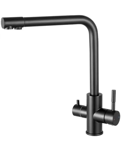 Sofetiy 3 Wege Wasserhahn Küche Schwarz, Küchenarmatur Mit 2 Hebel, Mischbatterie Küche Mit Heißem Und Kaltem Wasser Und Gereinigtes Wasser, Spültischarmatur Edelstahl 360° Drehbar