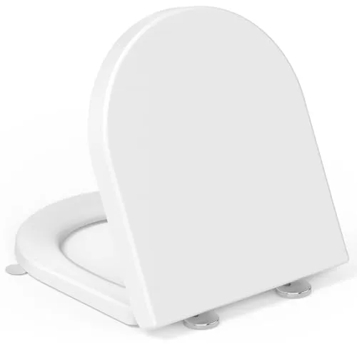 WC Sitz mit Absenkautomatik D-Form [KURZ], YEAUPE PRO Toilettendeckel mit Puller Lid, Toilettensitz mit Quick-Release Funktion für einfach Reinigung, 150 kg belastbar, 42,5 * 36,3 * 4,9 CM,Weiß