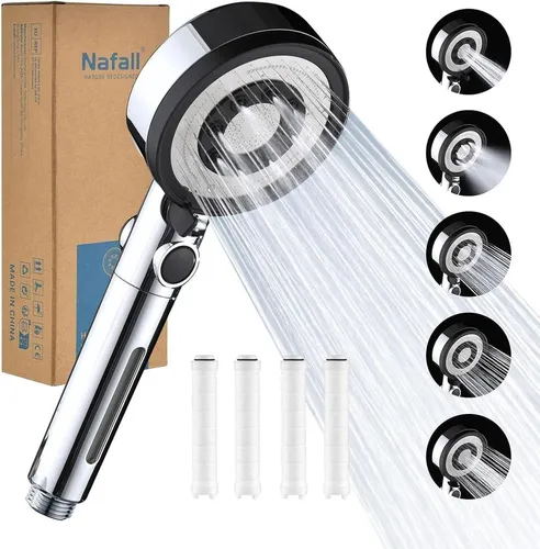Nafall Duschkopf Handbrause - Wassersparend mit 4 Filtern und 5 Strahlarten - Duschbrausen & -köpfe: Hochdruck Handbrause mit 4 PP Filtern für reines Wasser, 5 Strahlarten für individuelles Duscherlebnis und umweltfreundliche Wassersparfunktion.