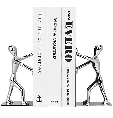 Kioneer Robuste Buchstützen aus Edelstahl, Schwerlast-Buchstützen,Kung Fu-Man, rutschfest, für Zuhause, Büro, Bibliothek, Schule, dekorative Buchstützen
