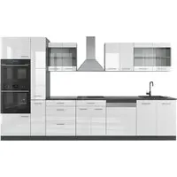 Vicco Küchenzeile R-Line, 350 cm in Weiß Hochglanz/Anthrazit - Moderne Küchenzeile mit praktischem Hochschrank, 350 cm breit, stylish in Weiß Hochglanz und Anthrazit, ideal für jede Küchenumgebung.
