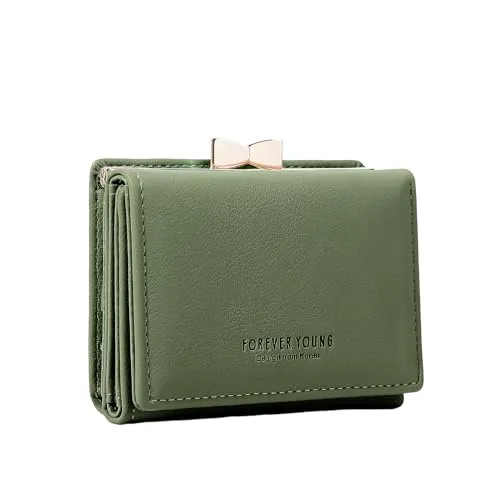 Skyearman Geldbörse für Damen, aus PU-Leder, kleines Format, Brieftasche, für Damen, mit großem Fassungsvermögen, Geldbörse, Damen, Reißverschluss, Geldbörse, grün, S, Klassisch