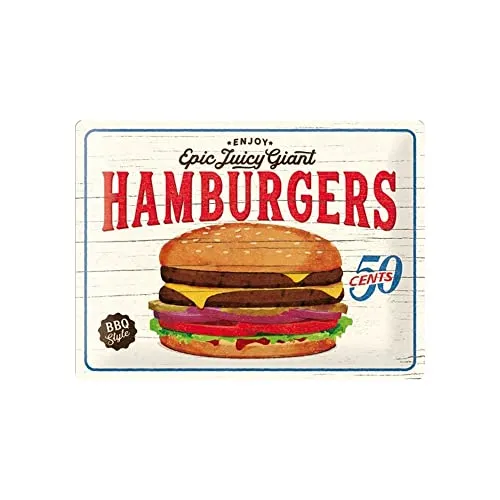 Nostalgic-Art Retro Blechschild Hamburgers - Wand- & Türschilder mit hochwertigem Vintage-Design, ideal als Deko für Diner-Fans und kinderleicht anzubringen.