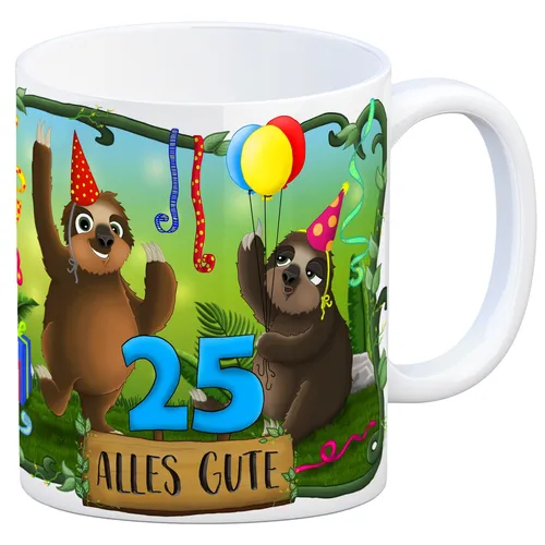 Faultier Kaffeebecher zum 25.Geburtstag Tasse Kaffeetasse Becher mug Teetasse