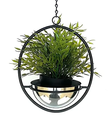 DanDiBo Blumenampel Innen Metall Wand Hängepflanzen 43 cm 96087 S mit Topf Silber Pflanzenhänger Blumenhänger Topfhänger Blumen Blumentopfhänger Hängetopf