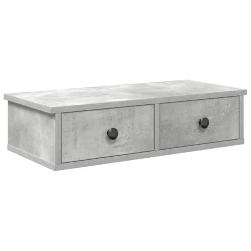 vidaXL Wandregal mit Schubladen - Betongrau 60x25x15 cm - Praktisches Wandregal mit Schubladen aus robustem Holzwerkstoff, ideal für platzsparende Aufbewahrung und stilvolle Präsentation deiner Dekoartikel.