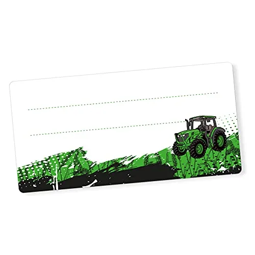 itenga 40x Buchetiketten Heftetiketten 9x4,5cm I Schulheft Etiketten I Namensschild beschreibbar selbstklebend Aufkleber aus Haftpapier (Traktor)