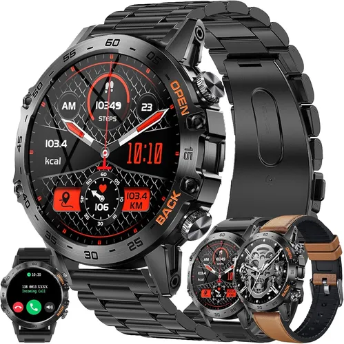 SGDDFIT Smartwatch Herren Damen AMOLED GPS Fitnessuhr mit Telefonfunktion