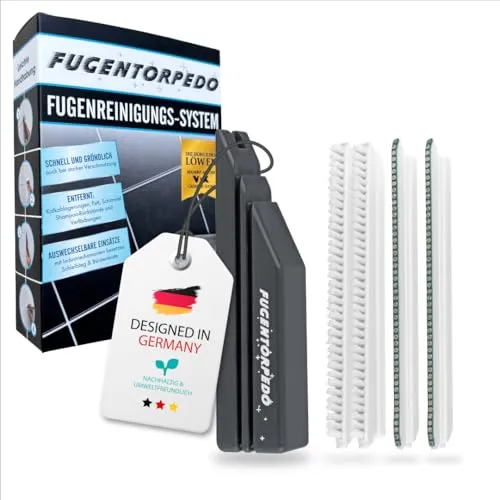 Fugentorpedo XL Fugenbürsten Set – Fliesenfugenreiniger für Bad, Küche & WC –mit Griff, 2 x 3mm Schleifstege & 2 Bürsten – Fugenreiniger gegen Kalk, Fett & Verfärbungen