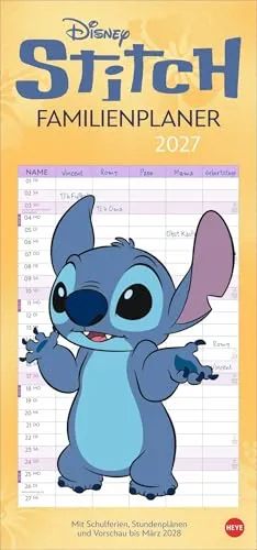 Stitch Familienplaner 2027: Kunterbunter Familienkalender mit dem chaotischen blauen Alien, bekannt aus „Lilo & Stitch“: Alle Termine immer im Blick! Monatskalender, 21 x 45 cm
