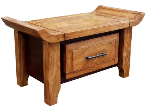 Beistelltisch Orient - Nachttischschrank R 1296 - Stilvoller Nachttisch aus Akazienholz in braun. Mit praktischen Schubfächern bietet er viel Stauraum und fügt sich perfekt in ein ethno-inspiriertes Ambiente ein.