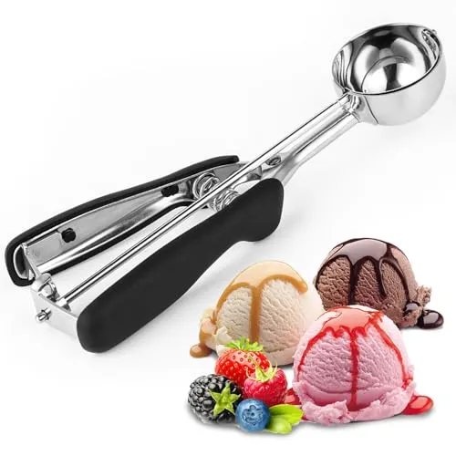 Eisportionierer Edelstahl, Eislöffel, Ice Cream Scoop 5 cm, Eislöffel Portionierer, Teigportionierer, Perfekt für Eiscreme, Melonenbällchen, Fleischbällchen, Kuchen, Keksteig und Reis (schwarz)
