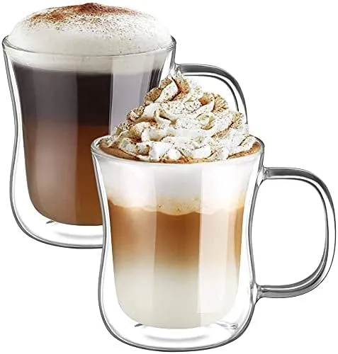 ecooe Doppelwandige Latte Macchiato Gläser Set 350ml - Kaffee- & Teegläser, doppelwandig für perfekten Temperatur- und Kälteschutz – ideal für heiße und kalte Getränke, mundgeblasen aus hochwertigem Borosilikatglas.