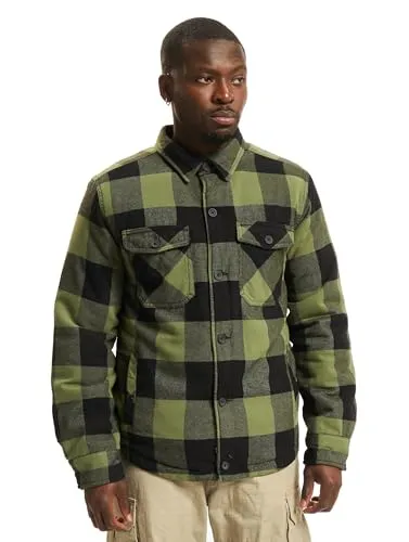 Brandit Lumber Jacket in Schwarz und Oliv, Größe L - Wattierte Flanelljacke mit 2 großen Brusttaschen und praktischer Innentasche, ideal für Outdoor-Aktivitäten und kühle Tage.