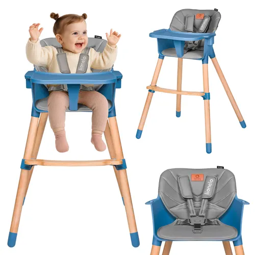 lionelo Hochstuhl KOEN (TOP) - 2in1 Hochstuhl im skandinavischen Design, Blau - Stühle: 2in1 Babyhochstuhl und Kinderstuhl, bis 40 kg belastbar, mit sicherem 5-Punkt-Gurt und einfacher Montage. Perfekt für modernes Wohnen.